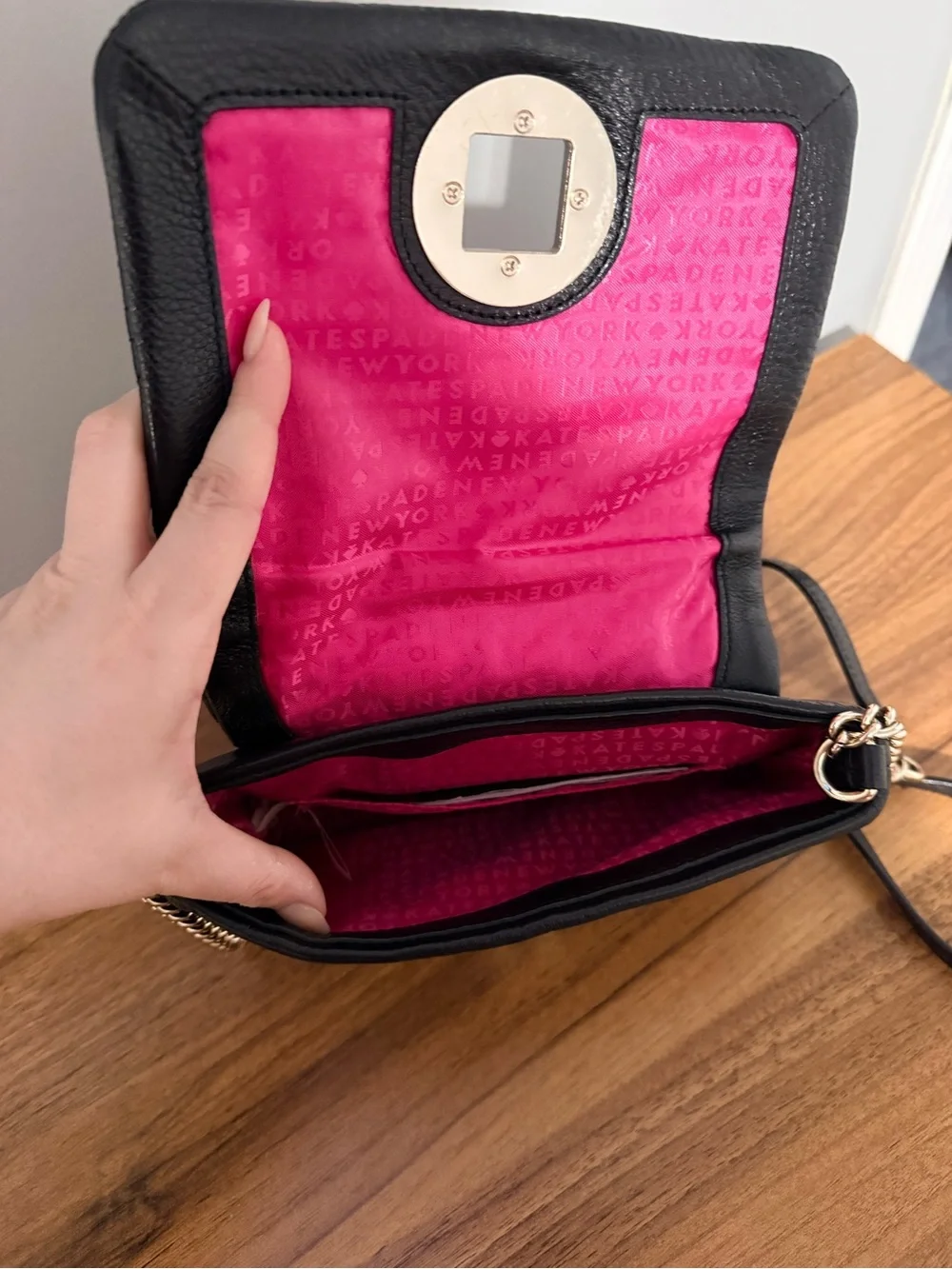 Quilted Black Kate Spade Crossbody Shoulder Bag with Gold Accent